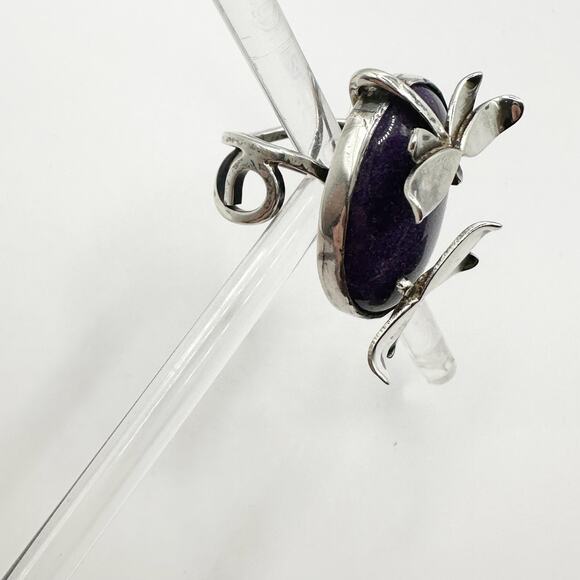 Artisan Dragonfly Ring Purple Stone 925 Marked Silver Unique Bohemian Size 6 1/4 - Picture 2 of 15